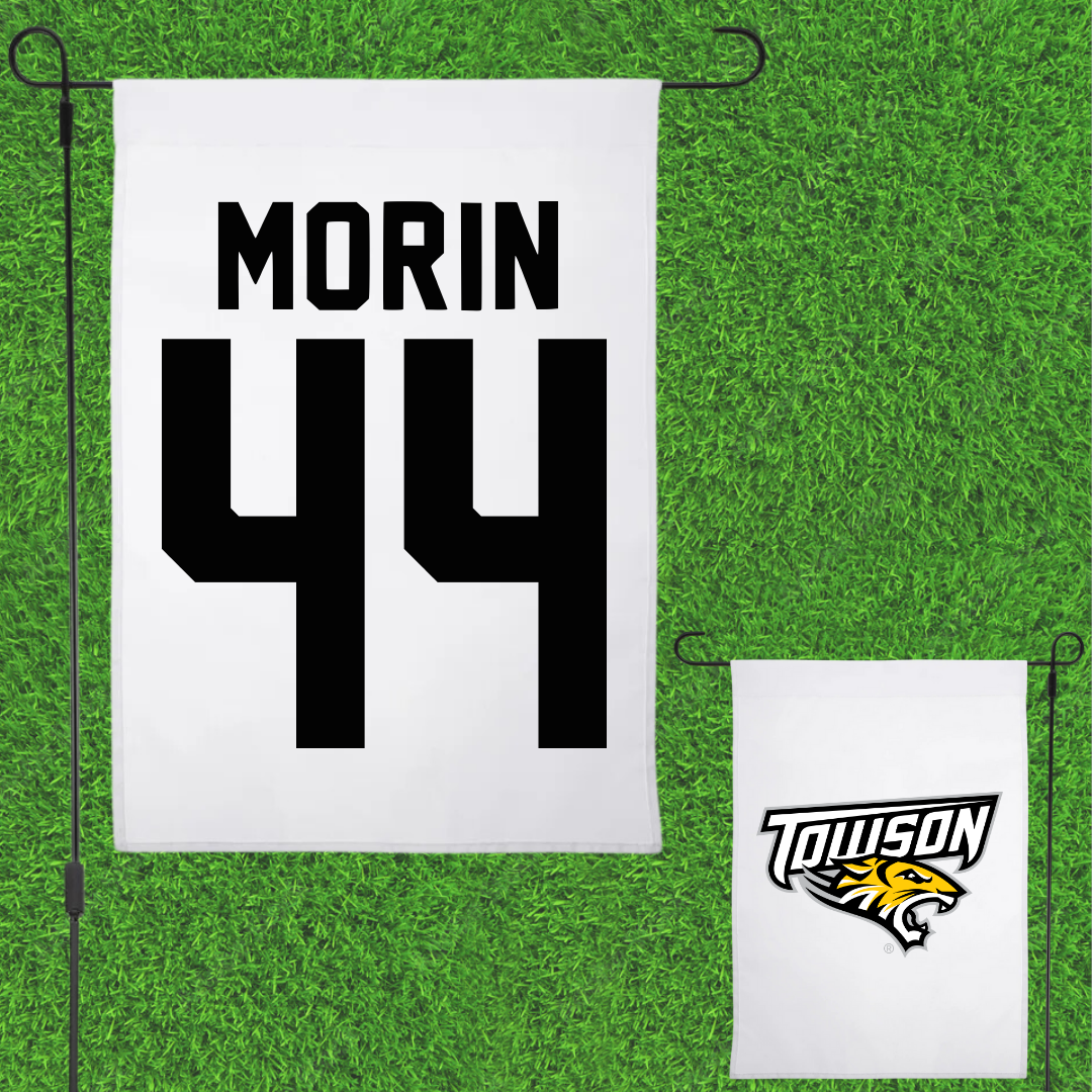 Towson University Lacrosse White Garden Flag - #44 Sam Morin