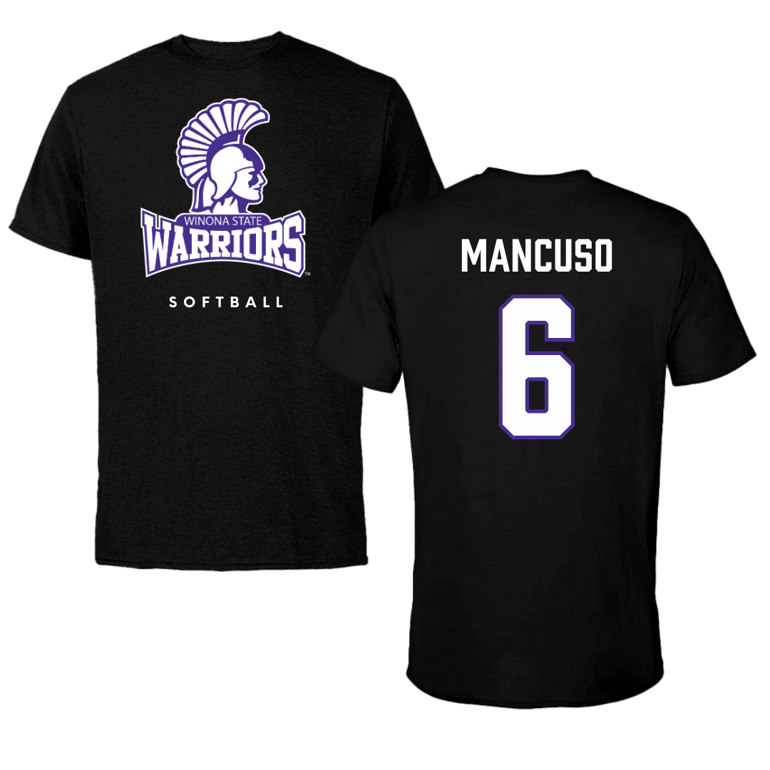 Winona State University Softball Black Performance Tee - #6 Tiegan Mancuso