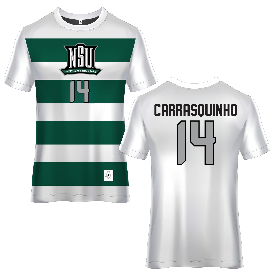 Northeastern State University White Soccer Jersey - #14 Miguel Carrasquinho