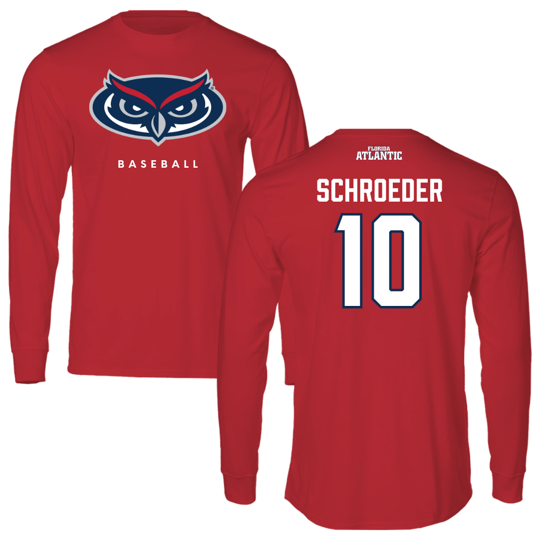 Florida Atlantic University Baseball Red Performance Long Sleeve - #10 John Schroeder