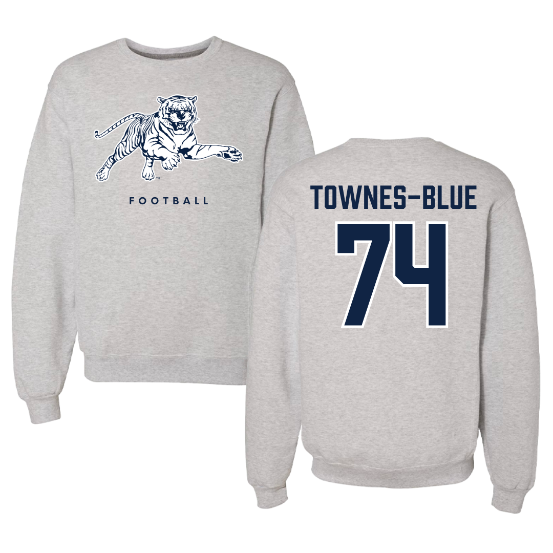 Jackson State University Football Gray Crewneck - #74 D’Andre Townes-Blue
