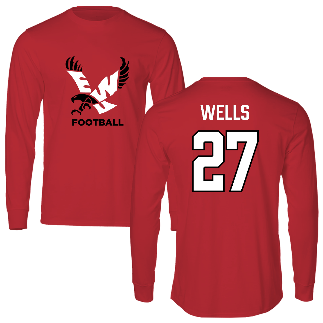 Eastern Washington University Football Red EWU Performance Long Sleeve - #27 DaJean Wells