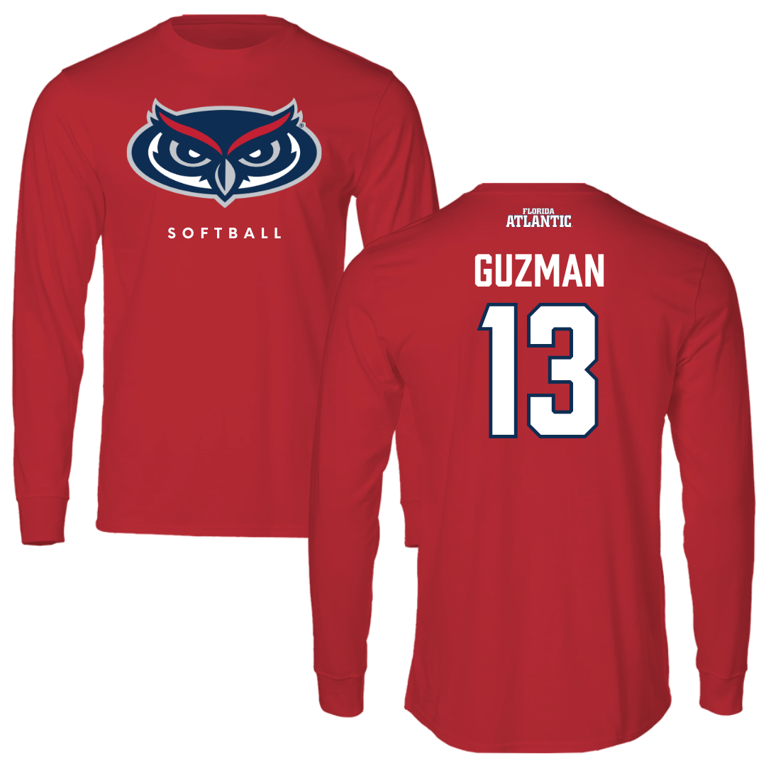 Florida Atlantic University Softball Red Long Sleeve - #13 Yani Guzman
