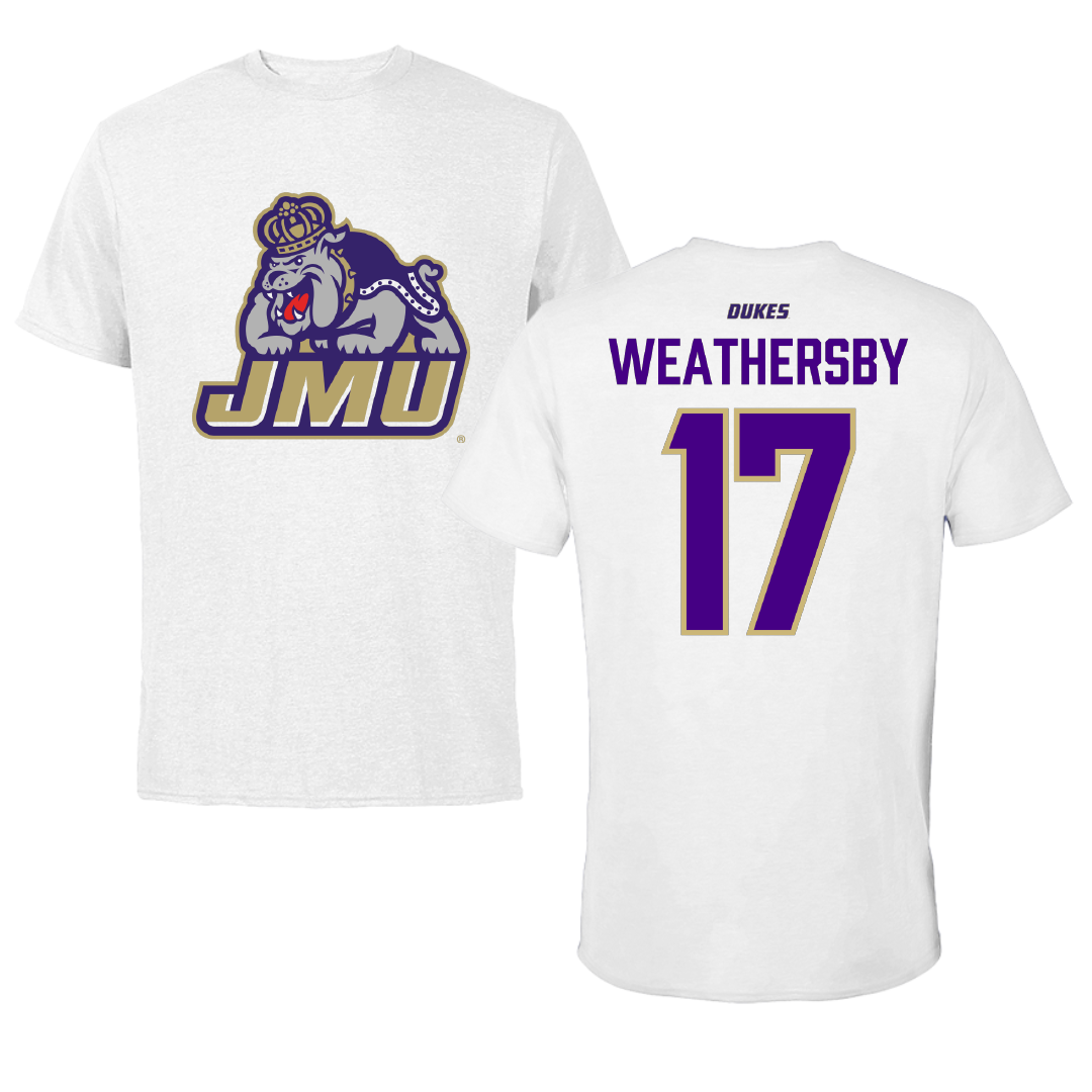James Madison University Football White Tee - #17 Gannon Weathersby