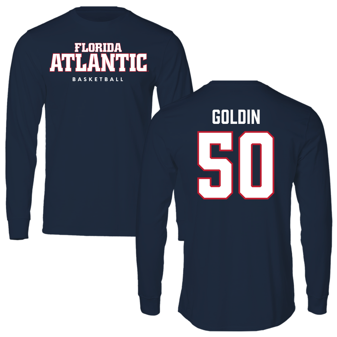 Florida Atlantic University Basketball Navy Block Long Sleeve - #50 Vladislav Goldin