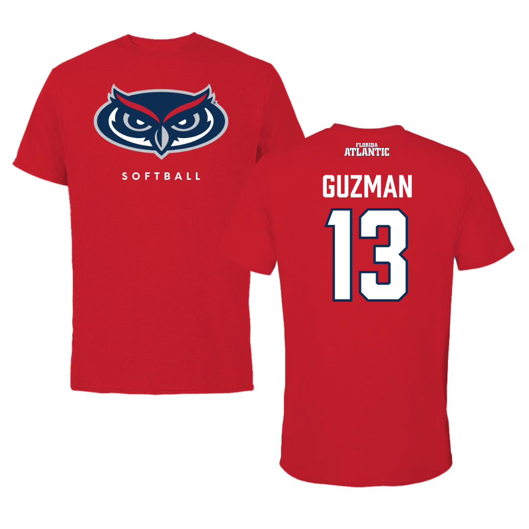 Florida Atlantic University Softball Red Jersey Performance Tee - #13 Yani Guzman