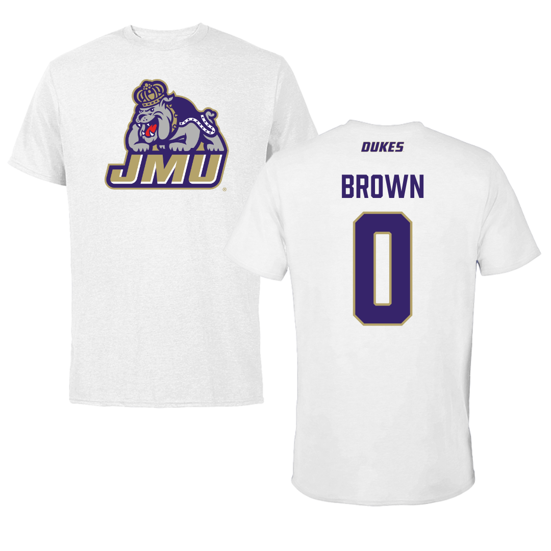 James Madison University Basketball White Tee - #0 Xavier Brown