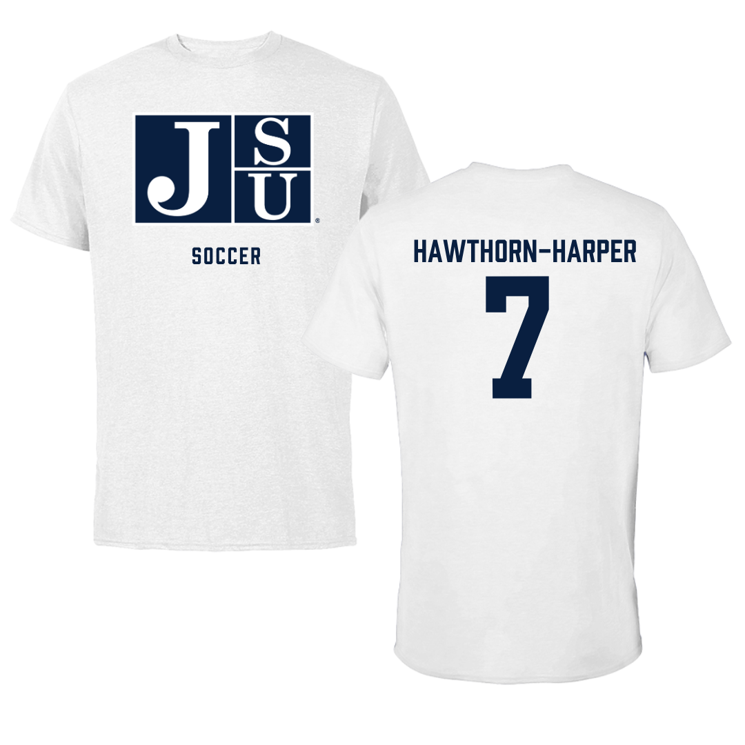 Jackson State University Soccer White Performance Tee - #7 Ryanne Hawthorn-Harper