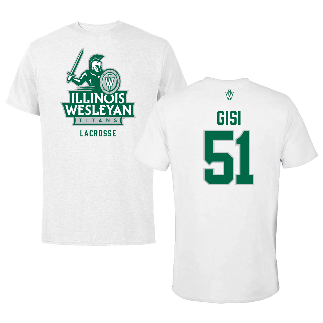 Illinois Wesleyan University Lacrosse White Tee - #51 Jake Gisi