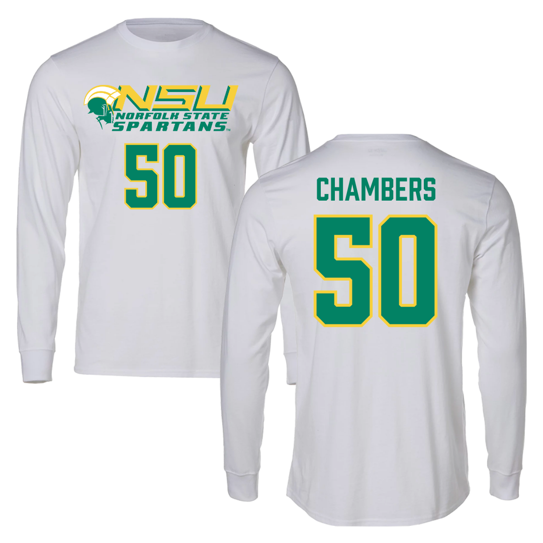 Norfolk State University Basketball White Long Sleeve - #50 Nyzaiah Chambers