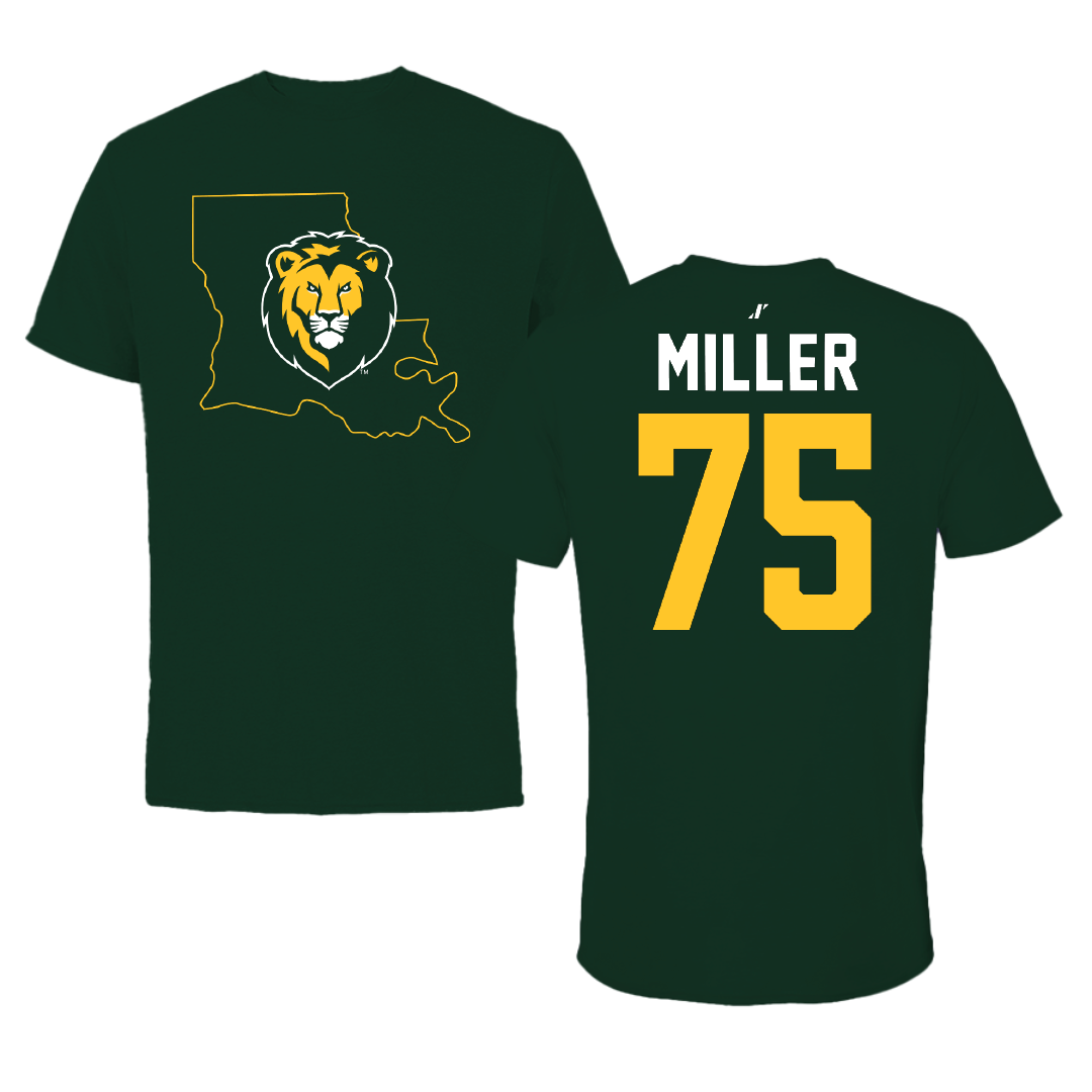 Southeastern Louisiana University Football Forest Green State Tee - #75 Blakeley Miller