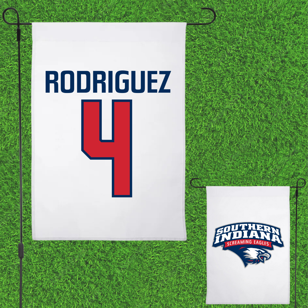 University of Southern Indiana Soccer White Garden Flag - #4 Diego Rodriguez