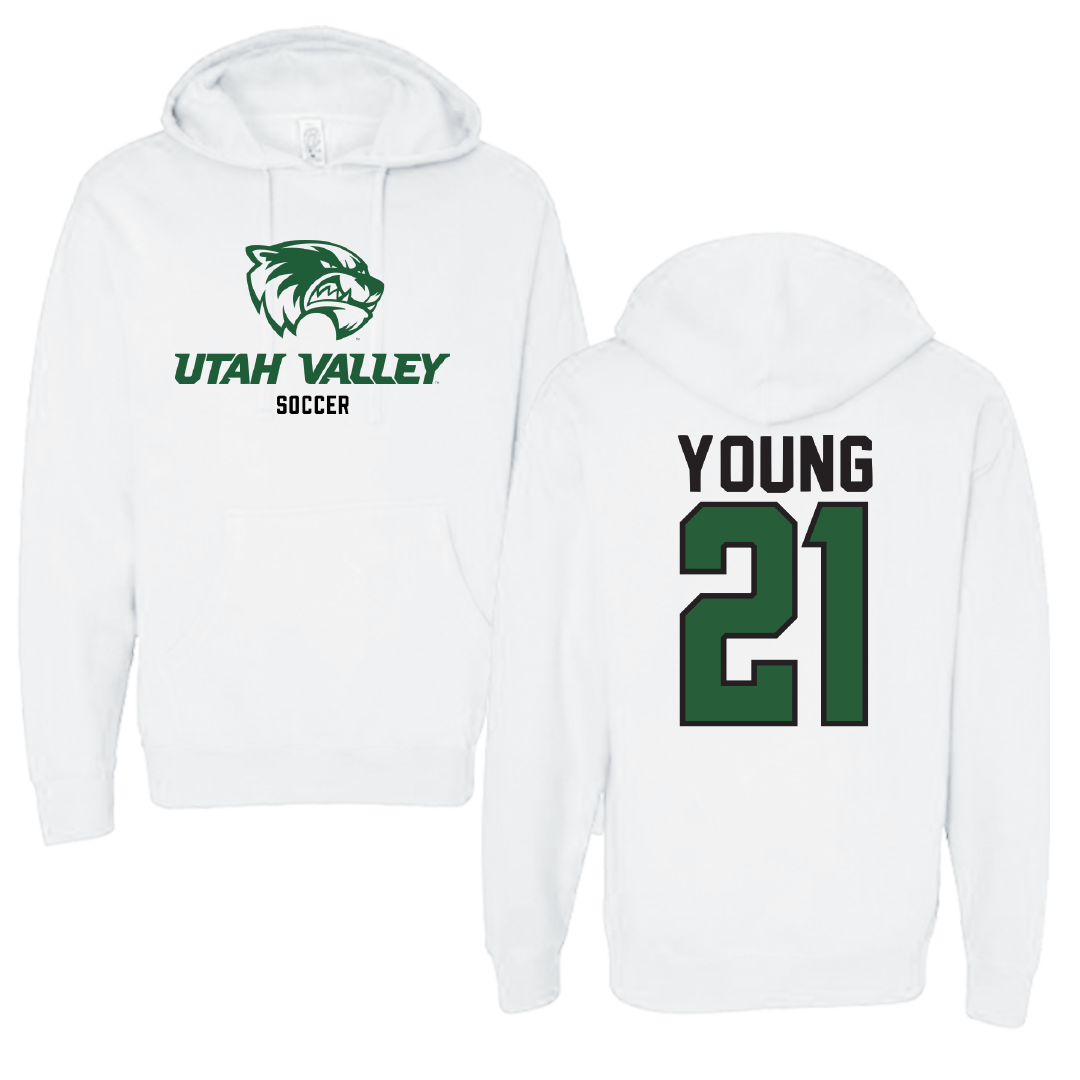 Utah Valley University Soccer White Classic Hoodie - #21 Elle Young
