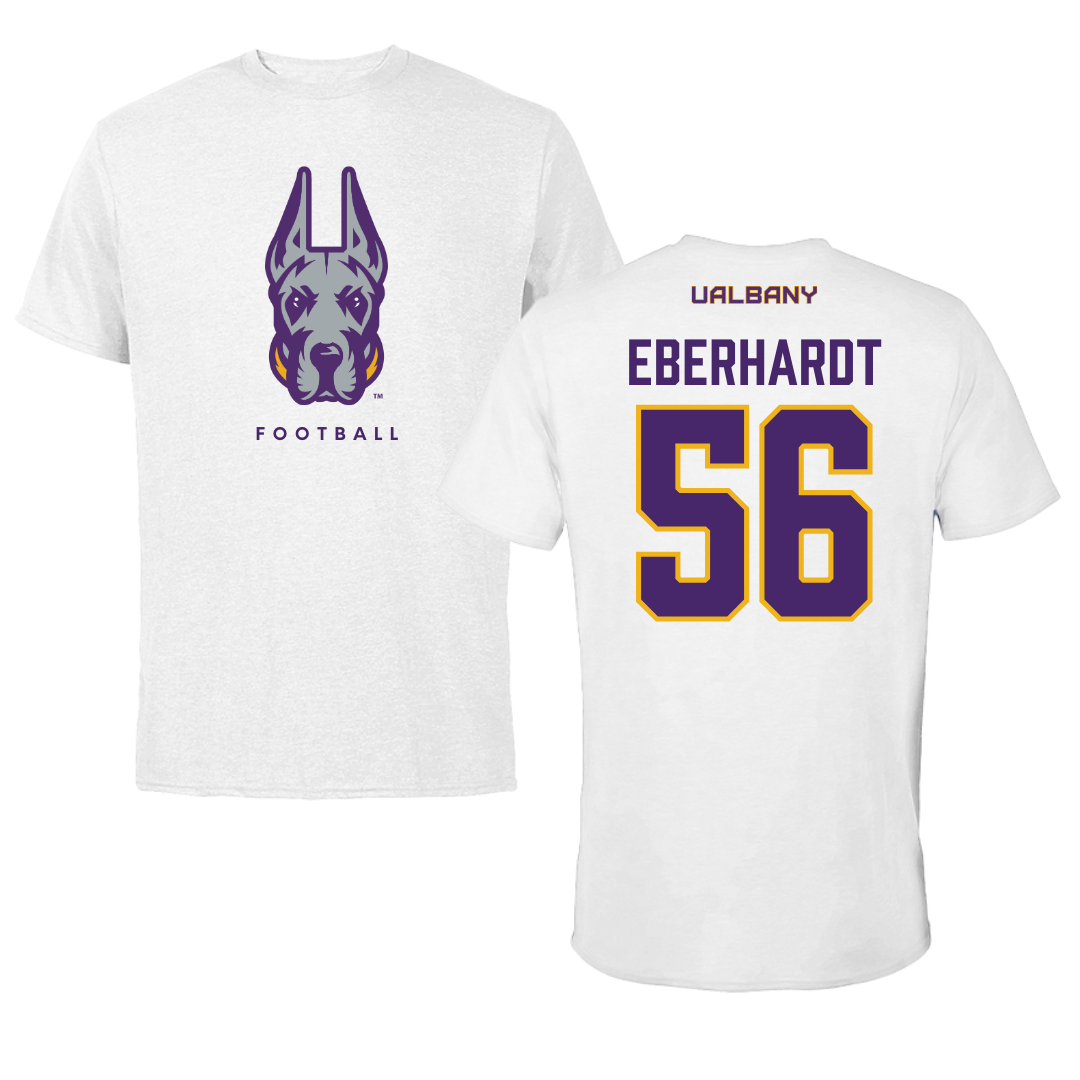 University at Albany Football White Mascot Tee - #56 Neco Eberhardt