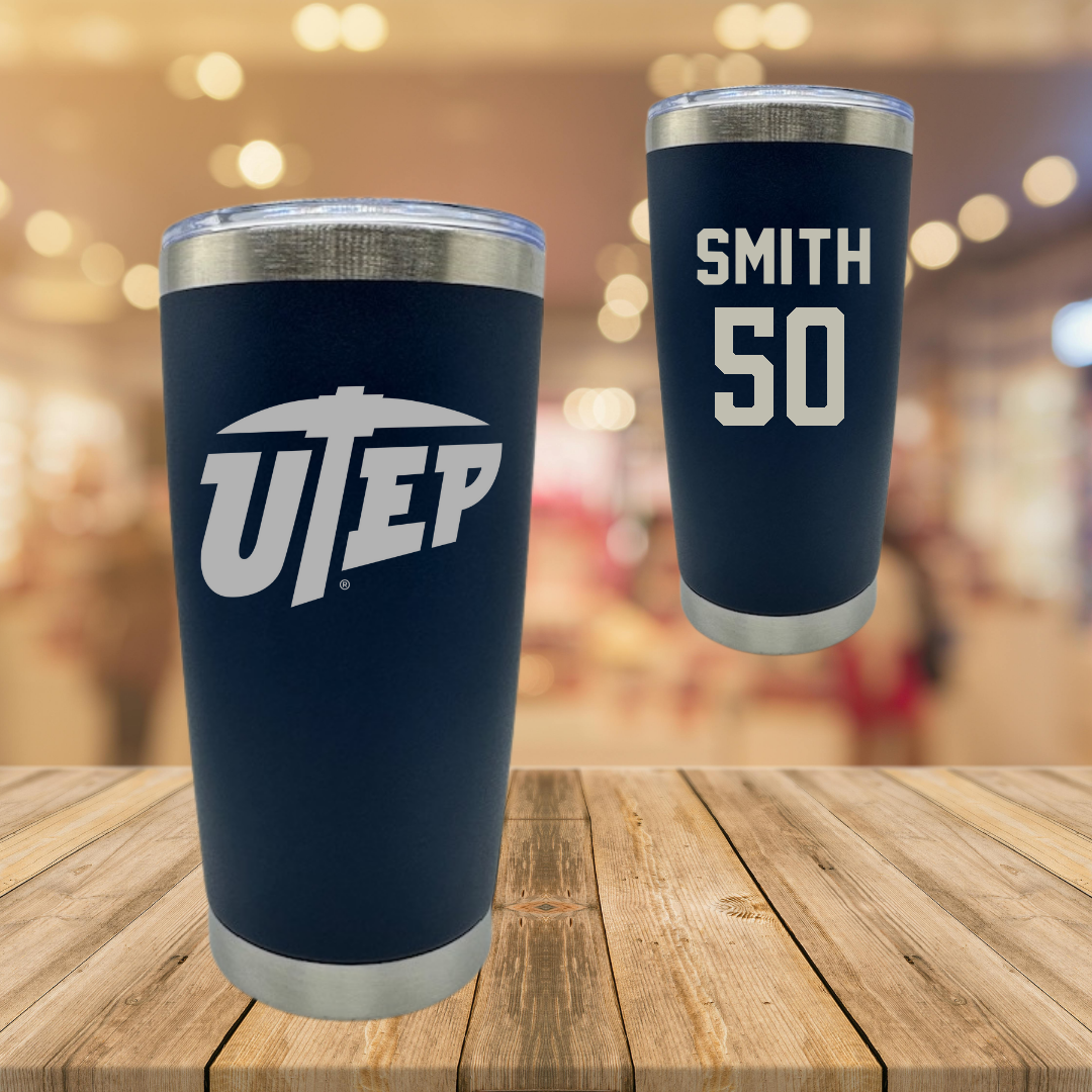 University of Texas at El Paso Football Navy Stainless Steel Tumbler - #50 Brennan Smith