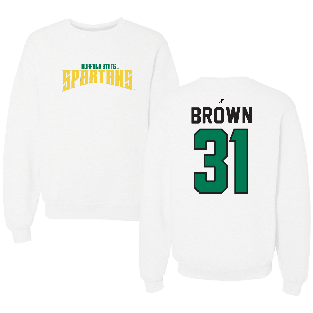 Norfolk State University Basketball White Classic Crewneck - #31 Cahiem Brown