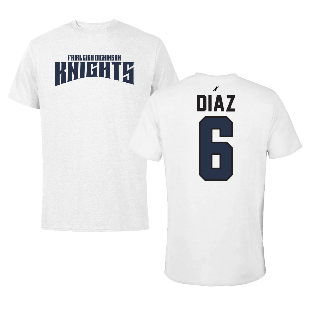 Fairleigh Dickinson University-Metropolitan Campus Volleyball White Classic Performance Tee - #6 Diego Diaz