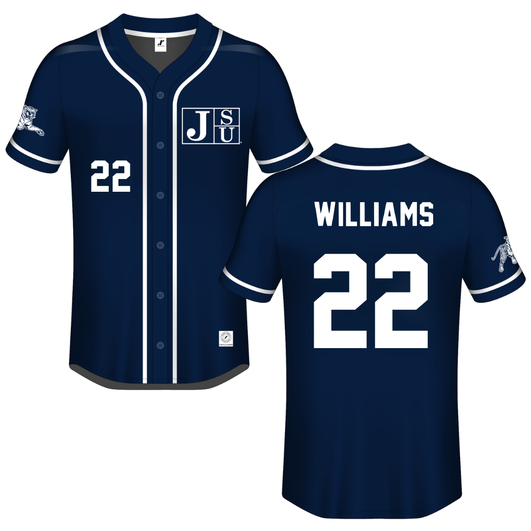 Jackson State University Navy Button-Down Jersey - #22 Isaiah Williams