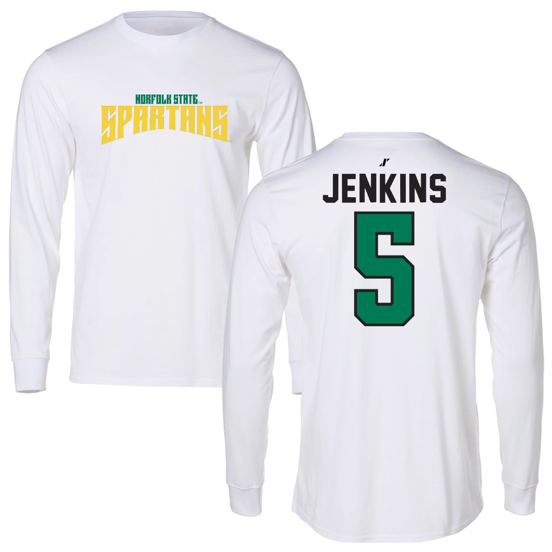 Norfolk State University Basketball White Classic Long Sleeve - #5 Tyrese Jenkins