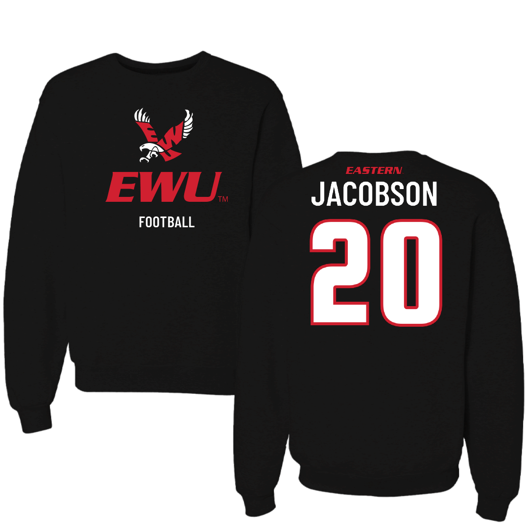 Eastern Washington University Football Black EWU Crewneck - #20 Tyson Jacobson