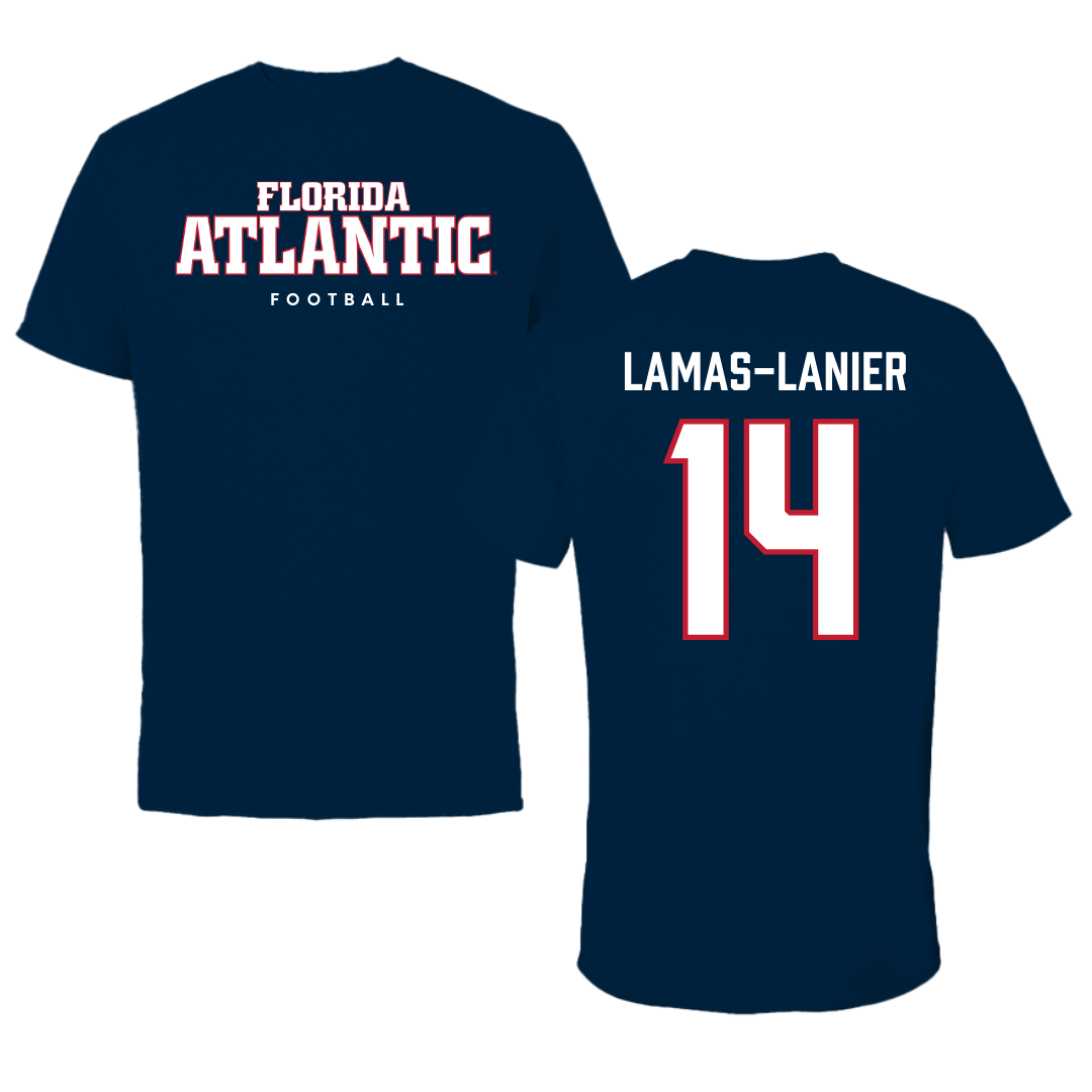 Florida Atlantic University Football Navy Block Tee - #14 Courtney Lamas-Lanier