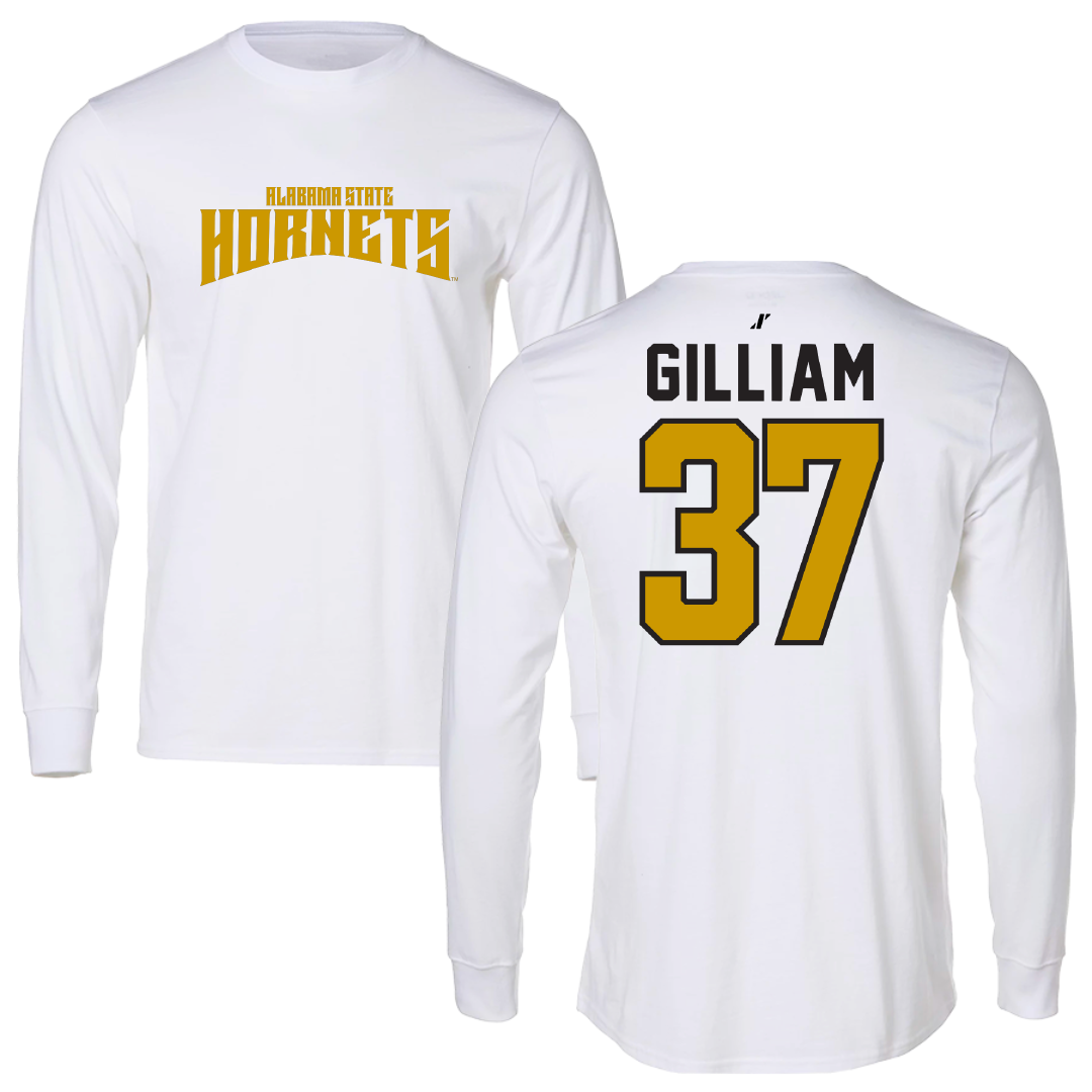 Alabama State University Football White Classic Performance Long Sleeve - #37 Brandon Gilliam