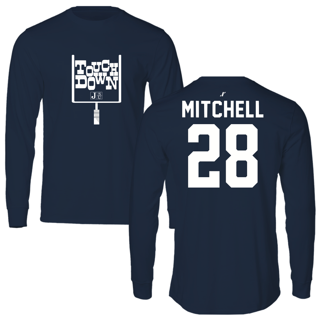 Jackson State University Football Navy Touchdown Long Sleeve - #28 Bruce Mitchell