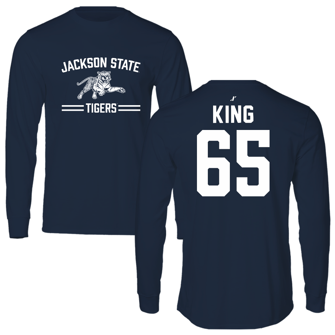 Jackson State University Football Navy General Performance Long Sleeve - #65 Jackson King