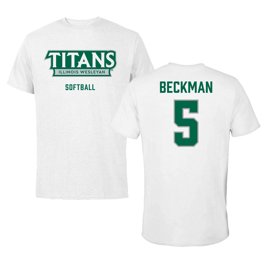 Illinois Wesleyan University Softball White Mascot Performance Tee - #5 Anna Beckman