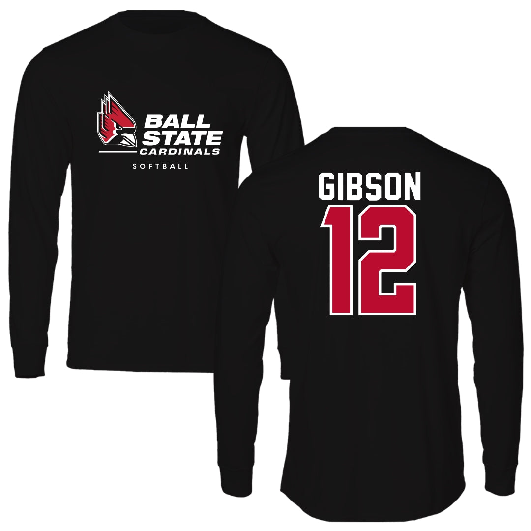 Ball State University Softball Black Performance Long Sleeve - #12 Kaitlyn Gibson