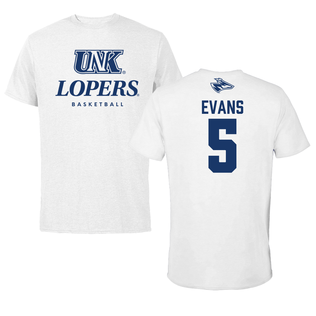 University of Nebraska at Kearney Basketball White Performance Tee - #5 Sean Evans
