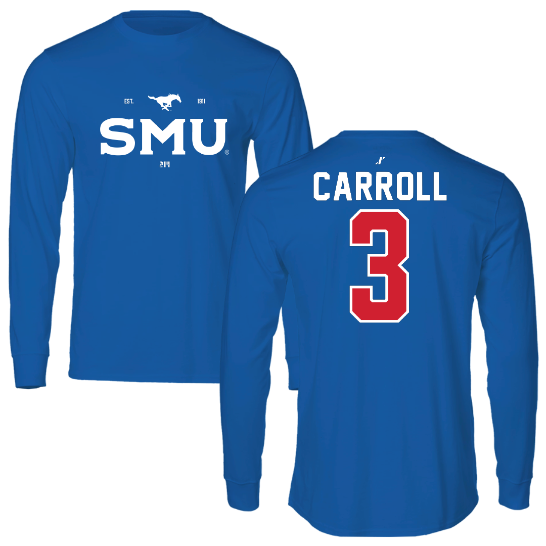 Southern Methodist University Football Blue General Performance Long Sleeve - #3 Jamarion Carroll