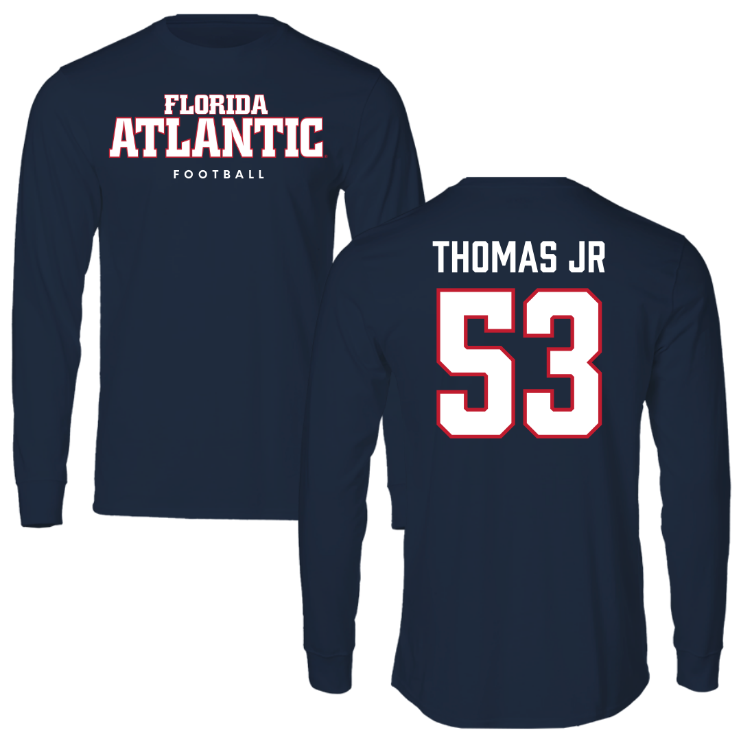 Florida Atlantic University Football Navy Block Performance Long Sleeve - #53 Richard Thomas Jr