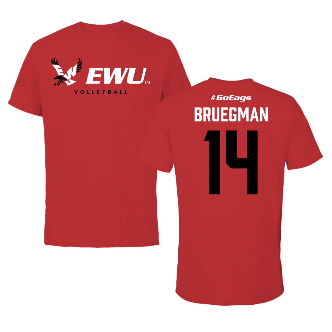 Eastern Washington University Volleyball Red Block Tee - #14 Elle Bruegman