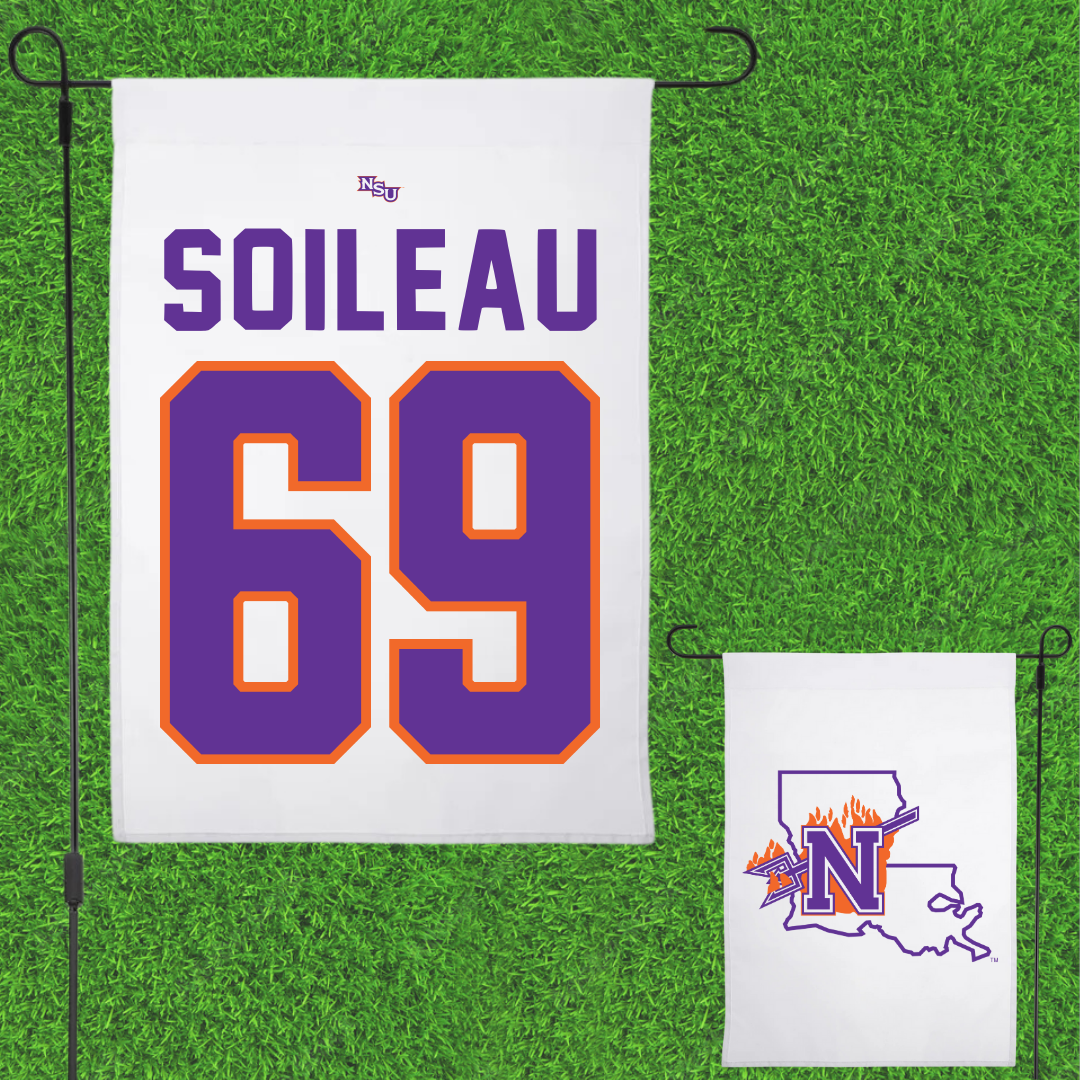 Northwestern State University Football White Garden Flag - #69 Nicholas Soileau