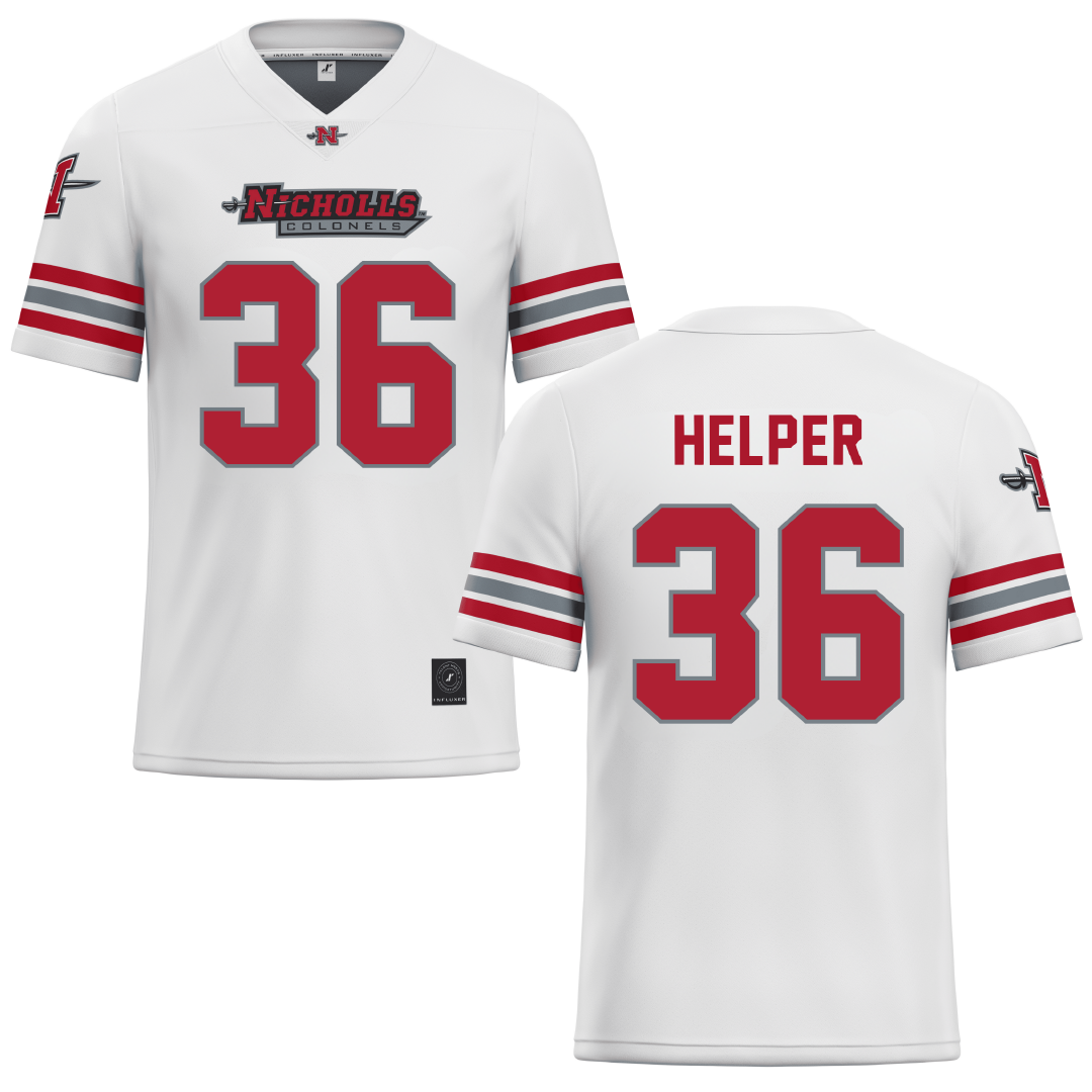 Nicholls State University White Football Jersey - #36 Justin Helper
