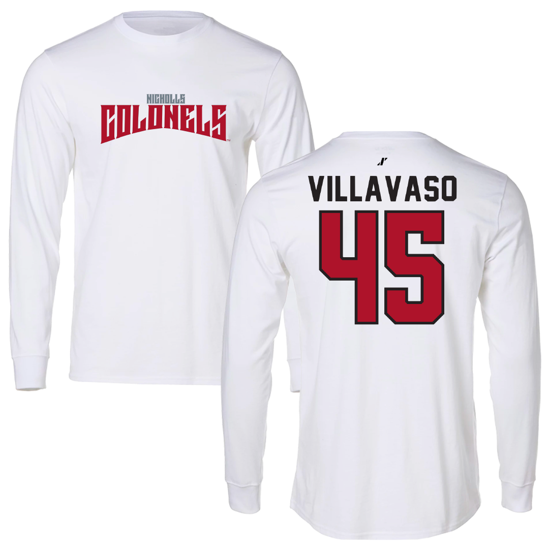 Nicholls State University Football White Classic Long Sleeve - #45 Alex Villavaso