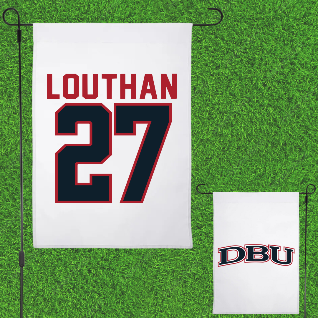 Dallas Baptist University Soccer White Garden Flag - #27 Anne Louthan