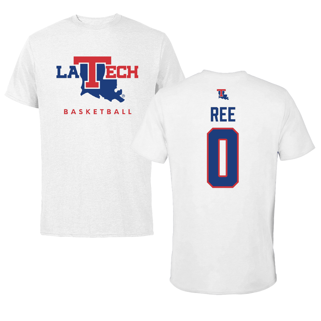 Louisiana Tech University Basketball White Performance Tee - #0 Devin Ree