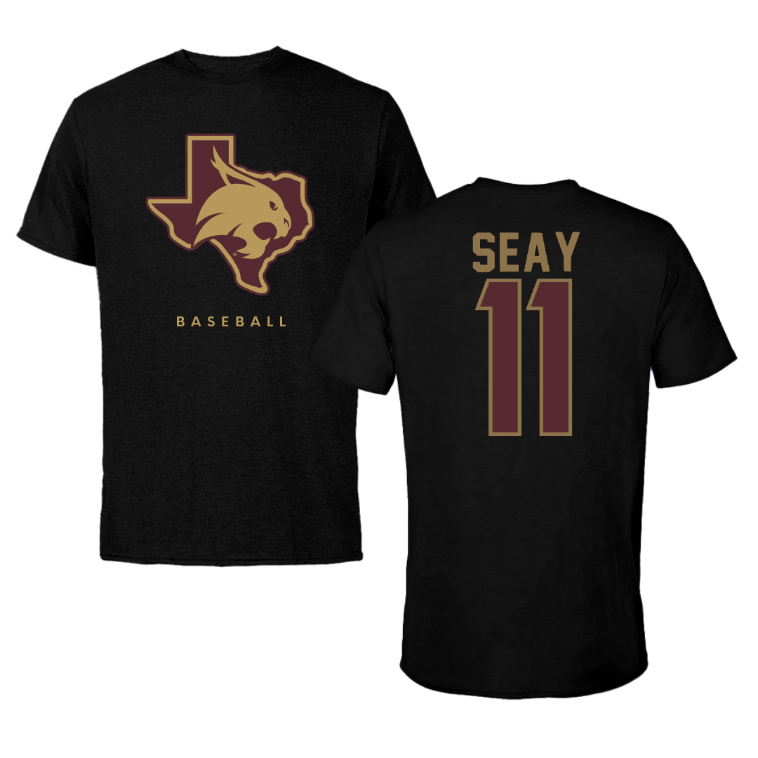 Texas State University Baseball Black Performance Tee - #11 Taylor Seay