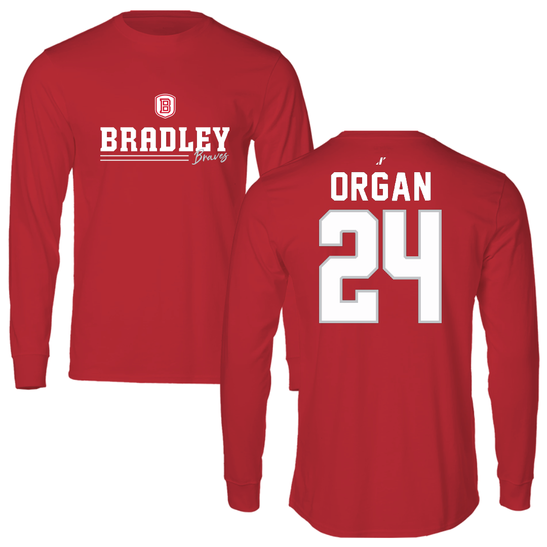 Bradley University Softball Red General Long Sleeve - #24 Hannah Organ