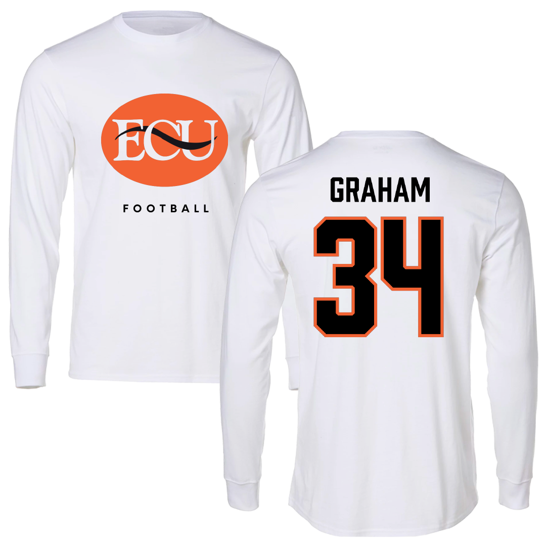 East Central University Football White Performance Long Sleeve - #34 Joshua Graham