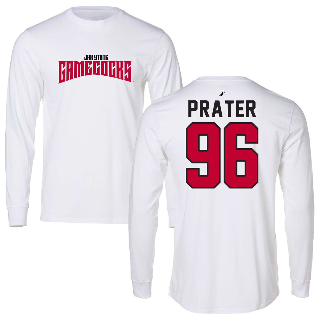 Jacksonville State University Football White Classics Performance Long Sleeve - #96 Darrell Prater