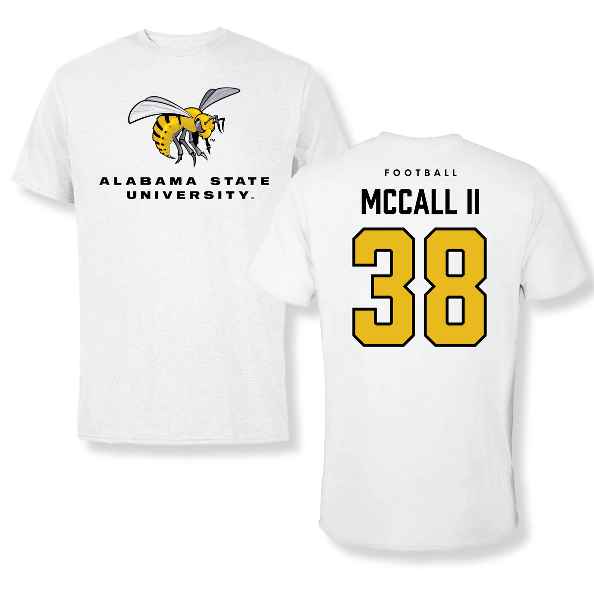Alabama State University Football White Tee - #38 Stewart McCall II