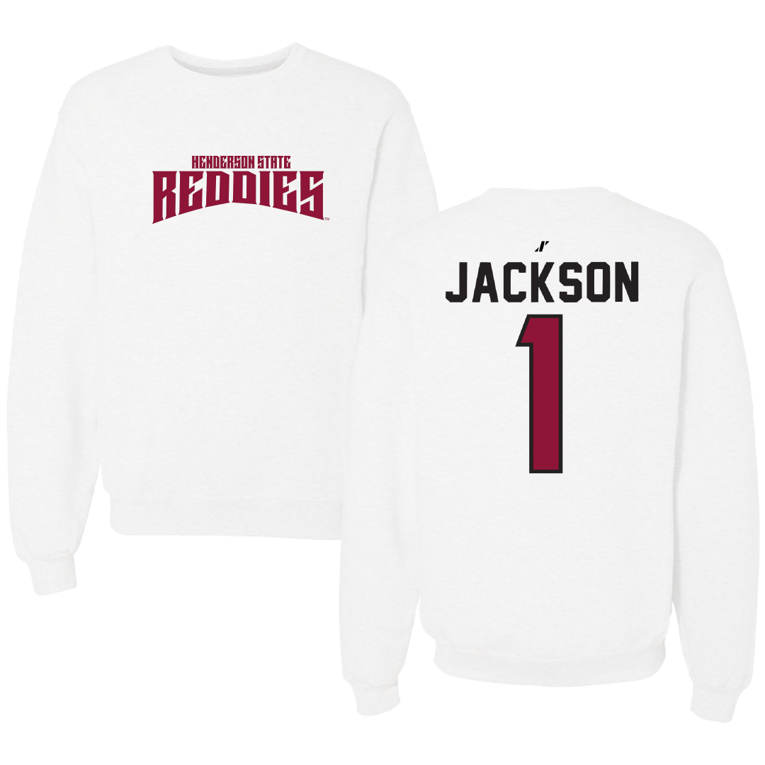 Henderson State University Football White Classic Crewneck - #1 Timieone Jackson