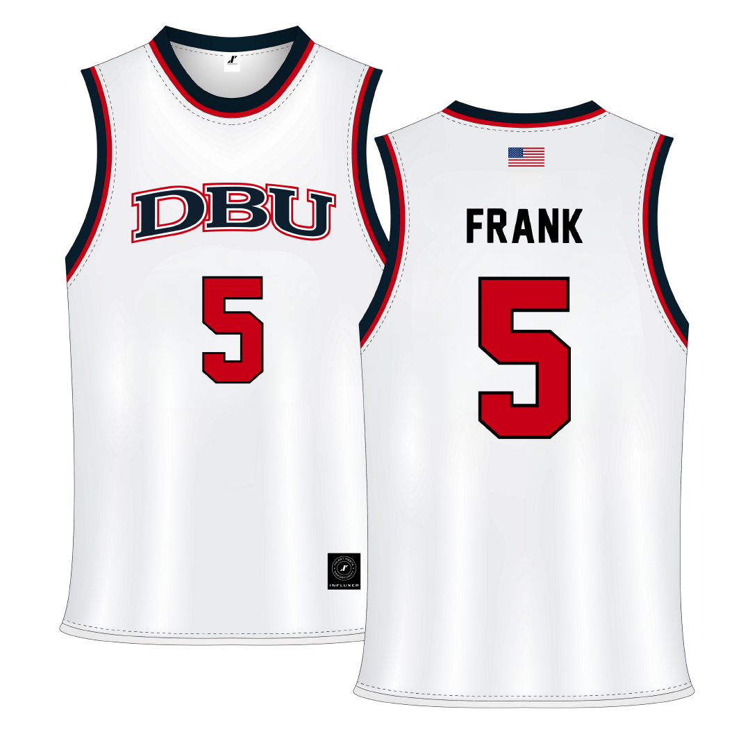 Dallas Baptist University White Basketball Jersey - #5 Trevor Frank