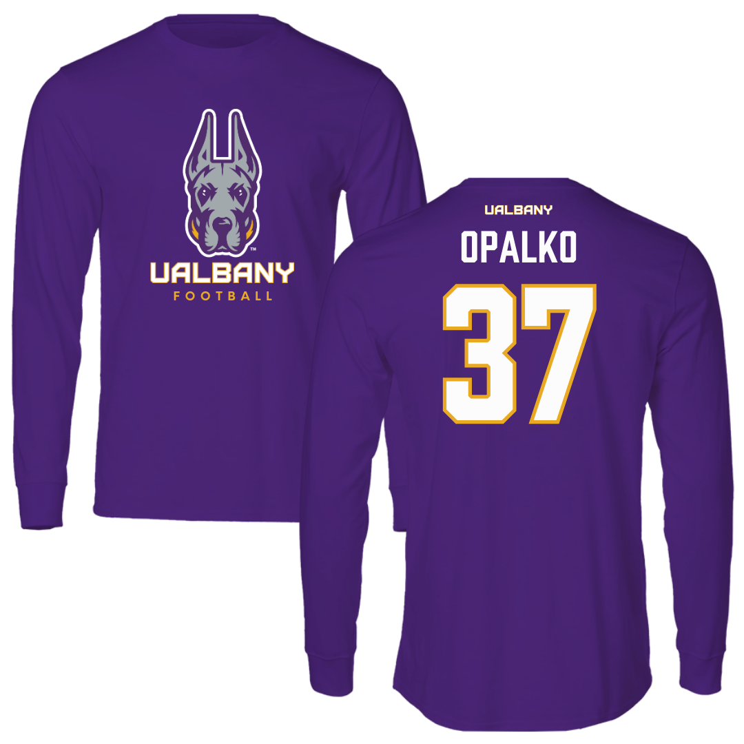 University at Albany Football Purple Mascot Long Sleeve - #37 John Opalko