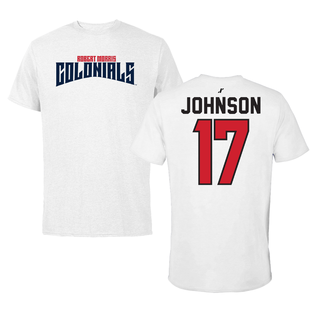 Robert Morris University Ice Hockey White Classic Tee - #17 Patrick Johnson