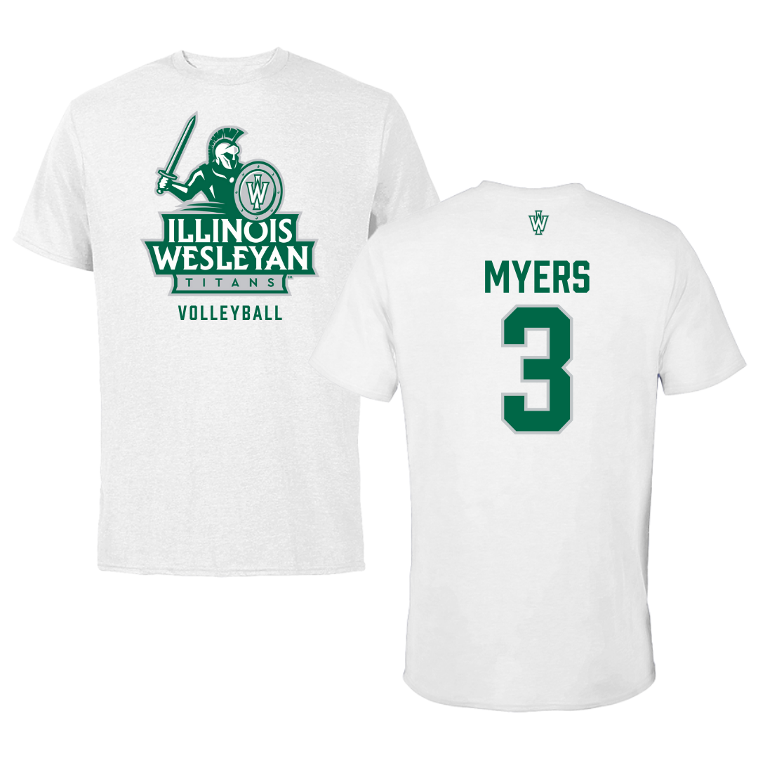 Illinois Wesleyan University Volleyball White Tee - #3 Ryan Myers