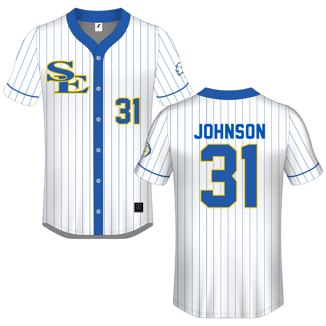 Southeastern Oklahoma State University White Pinstripe Button-Down Jersey - #31 Luke Johnson